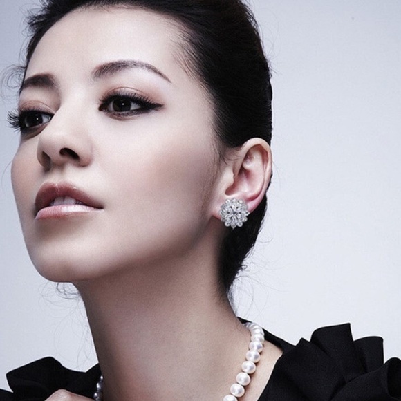 Sterling Silver 5CT Cubic Zircon Flower Snow Crystal Diamond Stud Earrings - Picture 3 of 13